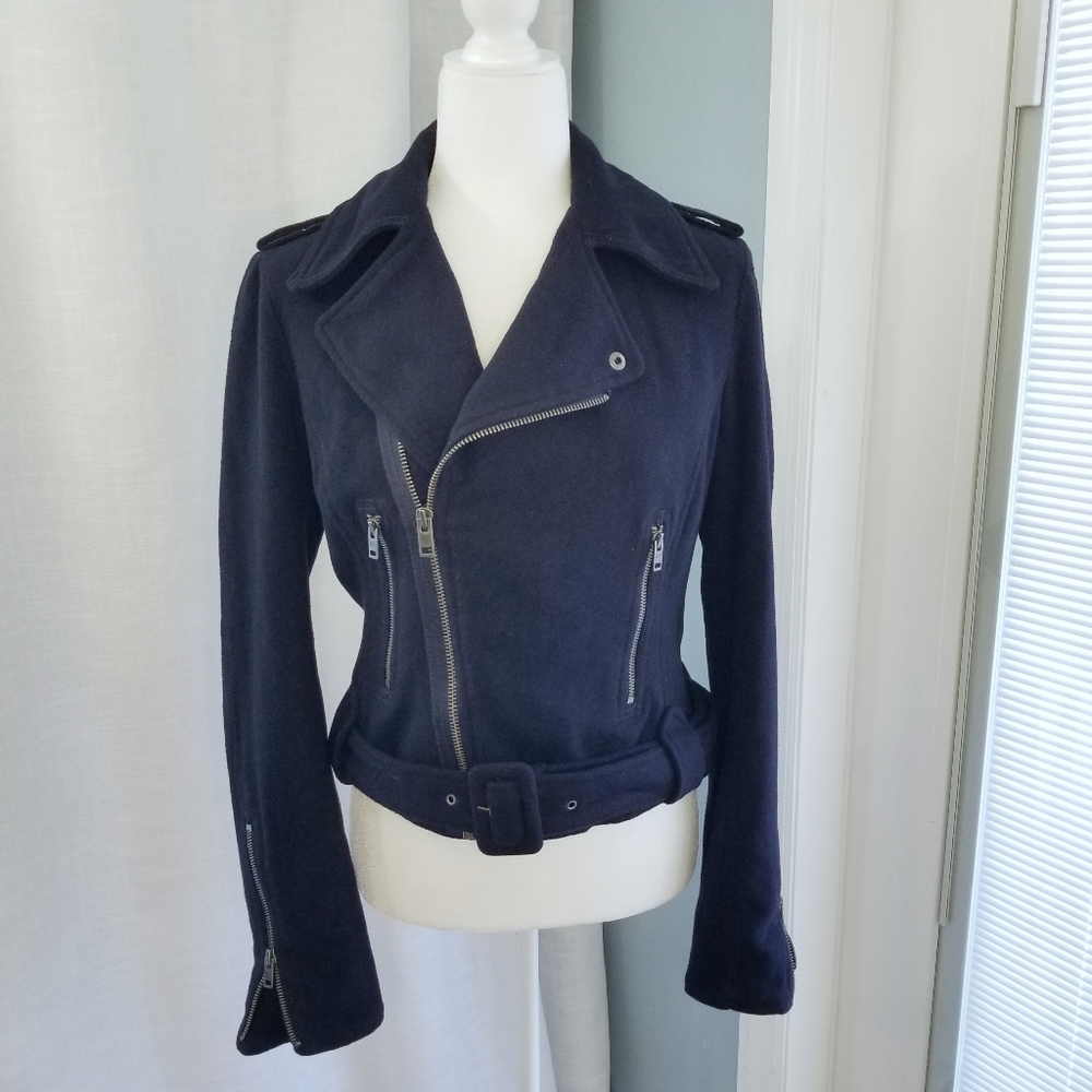 American Eagle Wool Blend Navy Moto Jacket Size M
